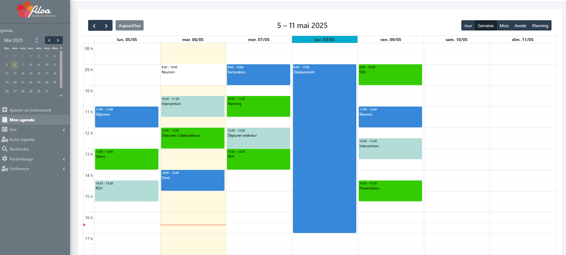 Planning - Logiciel de gestion du temps Aloa